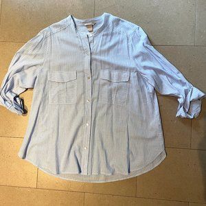 NWT Blue & White striped cotton shirt w/ mandarin collar-Plus Sz. 16
